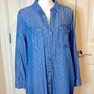 Philosophy women’s denim Shirt Dress size M Button Front Collard Polka Dot